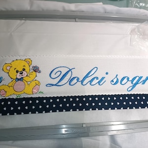 Drap de berceau avec broderie personnalisée, fait main, fabriqué en Italie