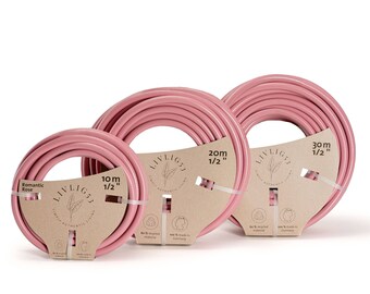 Schöner Gartenschlauch 1/2" zoll rosa, Vintage Wasserschlauch Made in Germany aus recyceltem Material. Farbe Romantic Rose, 10, 20, 30 Meter