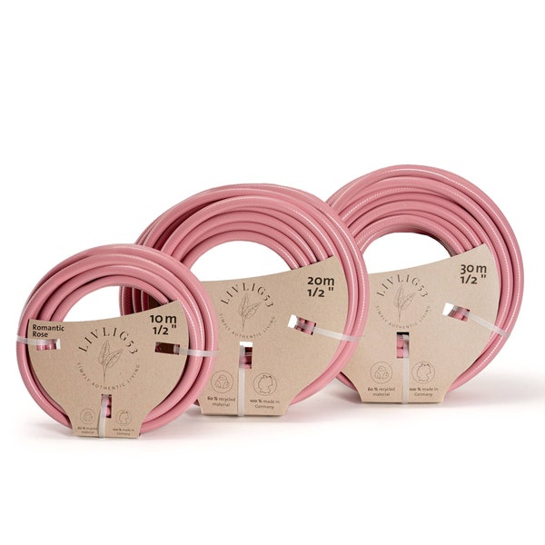 Beautiful garden hose 1/2" inch pink, vintage water hose made in Germany made of recycled material. Color Romantic Rose, 10, 20, 30 meters