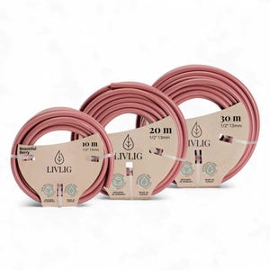 LIVLIG Gartenschlauch 1/2 Zoll, 10m, 20m und 30m, Made in Germany, Wasserschlauch 20m aus recyceltem PVC, formstabil, Farbe: Beere