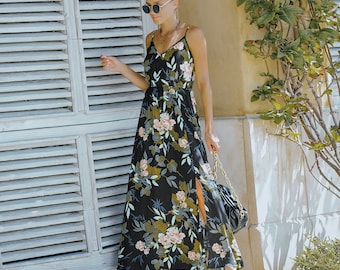 Women's Bohemian Floral Print Long Sling Dress – V-Neck, Ankle-Length, Flowy Maxi For Beach & Vacation - View #13