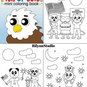 4th of July Coloring Pages - Printable Patriotic Coloring Book for Kids & Adults - 3-page Mini Coloring Pack - Instant Download PDF