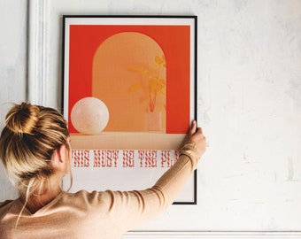 This Must Be The Place Orange Typography Wall Art Print Retro Inspired Poster For Living Room Bedroom Or Modern Home Decor