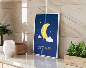 Sweet Dreams Wall Art Print Minimalist Black And White Typography Bedroom Decor Modern Nursery Gift For Couples And Home Interiors