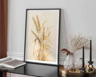 Golden Wheat Field Framed Wall Art Print Farm Country Kitchen Dining Room Botanical Nature Illustration Modern Rustic Home Decor Farmhouse