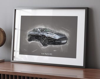 Aston Martin DB11 Framed Wall Art Print Garage Man Cave Automotive Luxury Car Modern Racing Decor Gift British Sports Vehicle Room Design