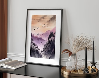 Japanese Swallow Bird Framed Wall Art Print Asian Oriental Sumi-e Ink Painting Living Room Bedroom Office Decor Zen Minimalist Gift Design