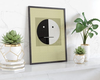 Abstract Bauhaus Style Smiley Face - Printed Wall Art - A3/A4 - Framed/Unframed - Decorative Art Print