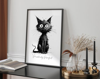Humorous Black Cat Illustration Pawsitively Purrfect Wall Art Print Fun Cat Lover Gift Home Decor Living Room Accent