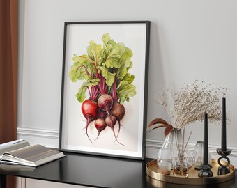 Deep Red Beet Cluster Risograph Style Wall Art Print Minimalist Kitchen Dining Room Nature Inspired Gift Idea