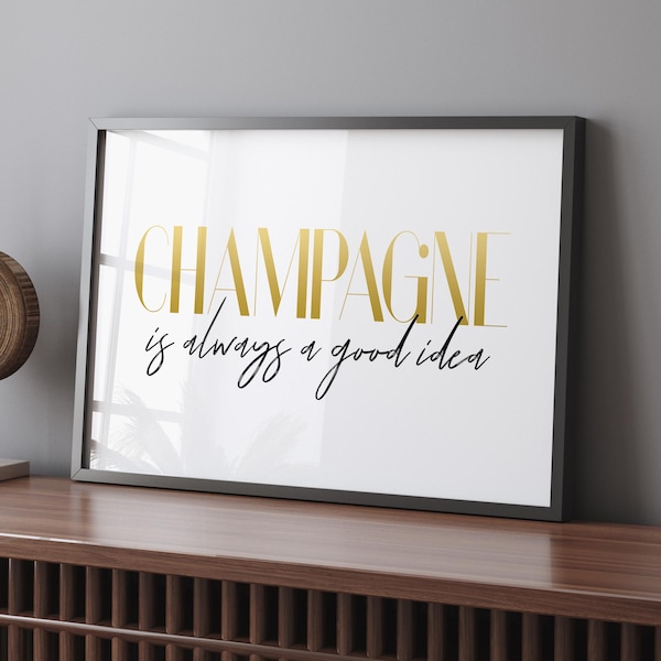 Champagne Framed Wall Art Print Kitchen Bar Dining Room Modern Gold Drinks Celebration Luxury Home Decor Gift Restaurant Lounge Wall Art