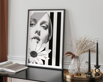 Minimalist Black And White Daisy Wall Art Print Modern Floral Line Drawing Monochrome Botanical Home Decor Gift For Art Enthusiasts