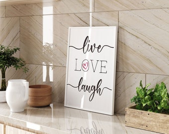 Live Love Laugh Typography Wall Art Print Black and White Minimalist Quote Poster for Home Office Decor Framed or Unframed