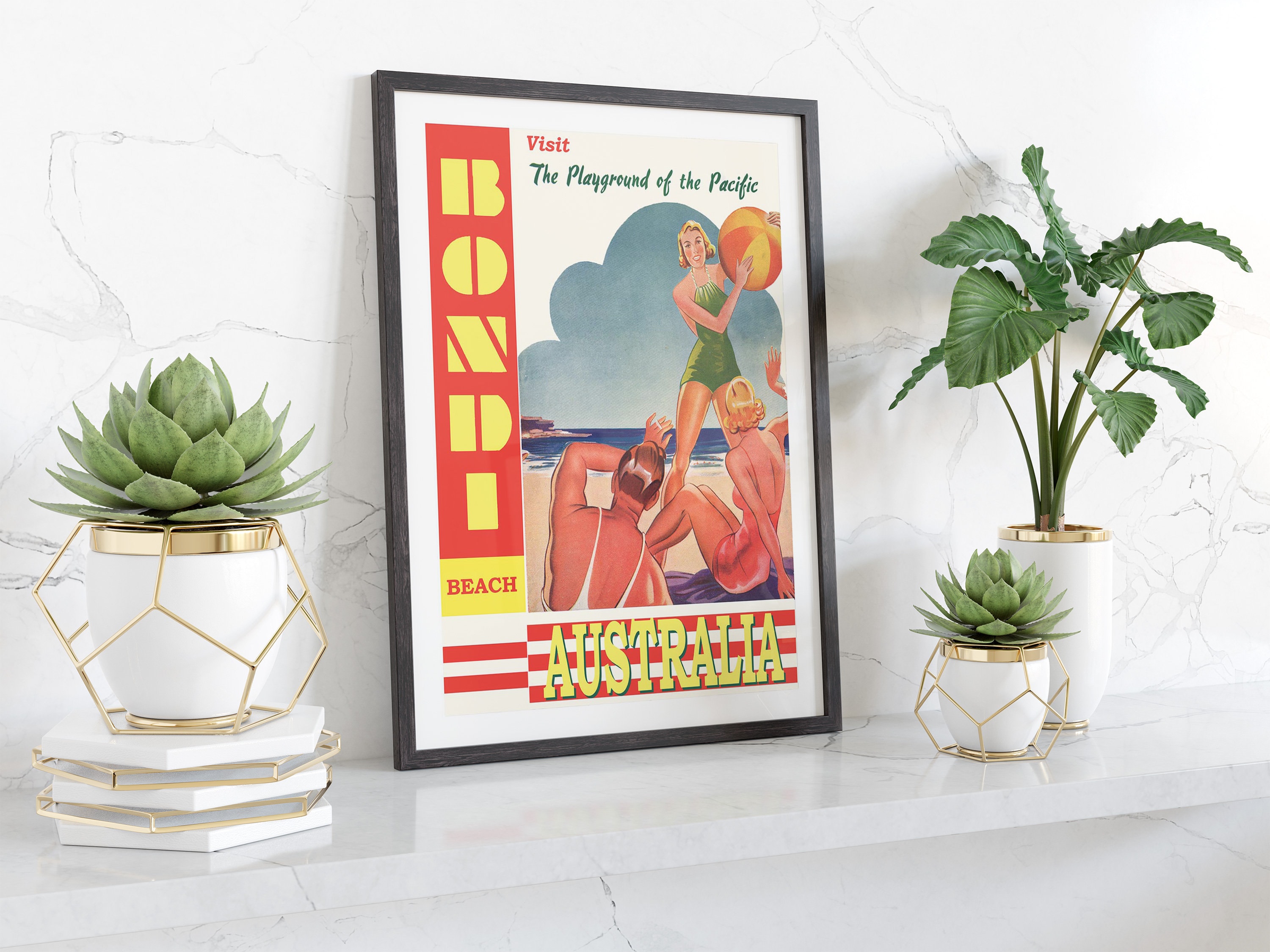 Travel Poster Bondi Beach Australia Print A3 A4 Framed or Unframed Decorative Wall Art Tropical Beach Decor