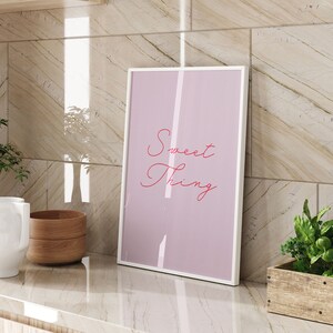 Sweet Thing Minimalistic Script Typography Wall Art Print Pink Red Modern Graphic Decor Living Room Kitchen Bedroom Aesthetic Design