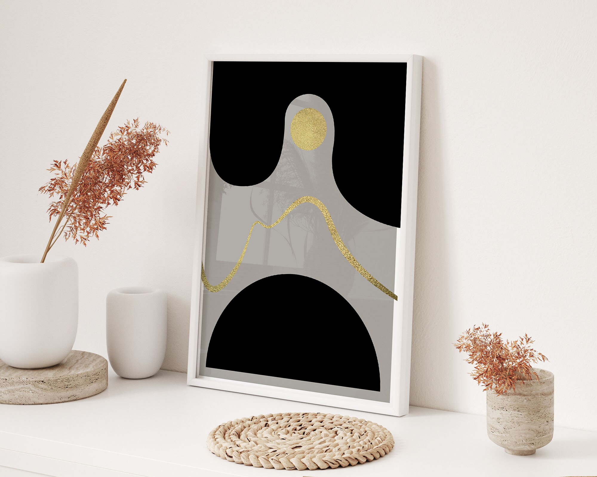 Toile murale abstraite géométrique minimaliste noir et blanc, impression sur toile géométrique abstraite, noir et blanc, gris, art abstrait pour