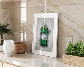 Tanqueray Bottle Splatter Printed Wall Art A3 A4 Modern Typography Pop Art Gin Decor Gift