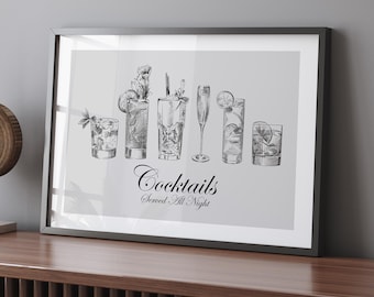 Cocktails Framed Wall Art Print Kitchen Bar Decor Modern Drinks Mixology Bartender Gift Home Restaurant Lounge Pub Entertaining Room Design