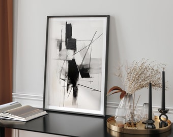 Dynamic Charcoal Composition In Black White Grey Expressive Abstract Wall Art Drawing Sketch Modern Neutral Home Decor Gift