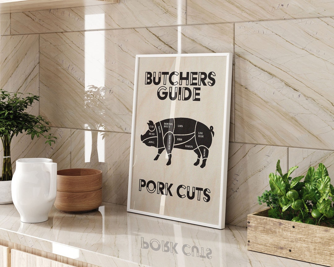 Retro Kitchen Butchers Guide Pork Cuts Vintage Wall Art Print Beige and ...