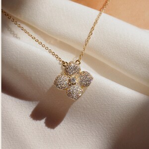 Hydrangea Flower 14K Gold Plated CZ Sparkly Necklace | Bridesmaid Bridal