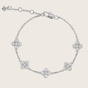 Multi-Mini HYDRANGEA Bracelet White Gold Plated CZ Sparkly
