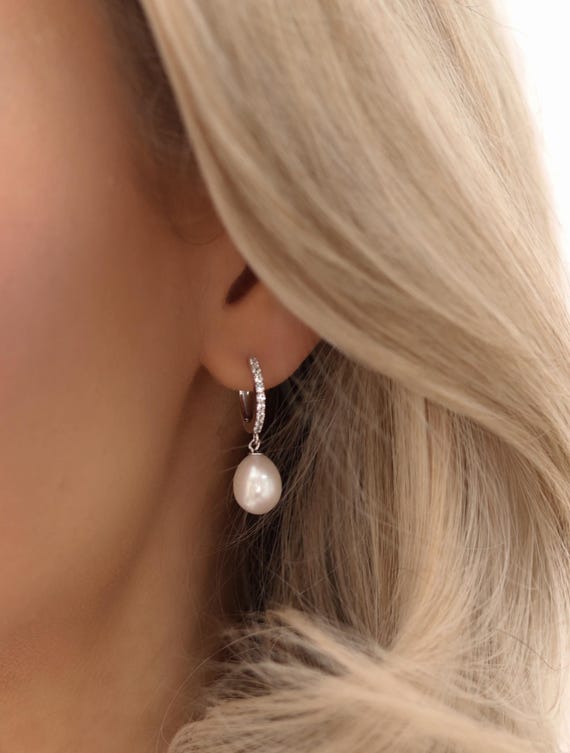 Boucles D'oreilles En Argent Massif 925 Avec Vraies Perles Et Zirconium - Neuf Sans Emballage