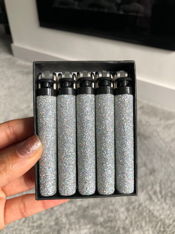 Set of 5 Silver Glitter Lighters Etsy