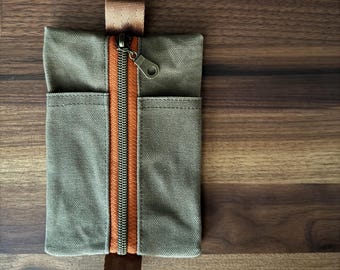 Sidekick Waxed Canvas Bag, Small Organizer Pouch, Durable and Water Resistant Zipper Pouch