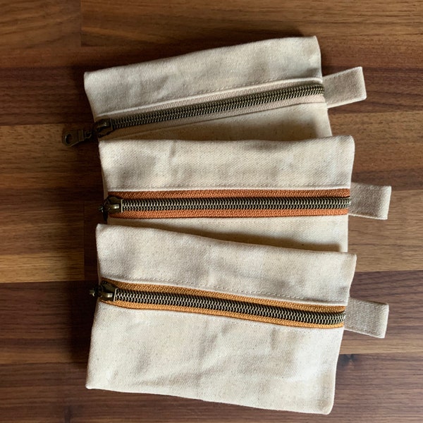 Flat Zipper Pouch, Waxed Canvas, Small Utility Pouch