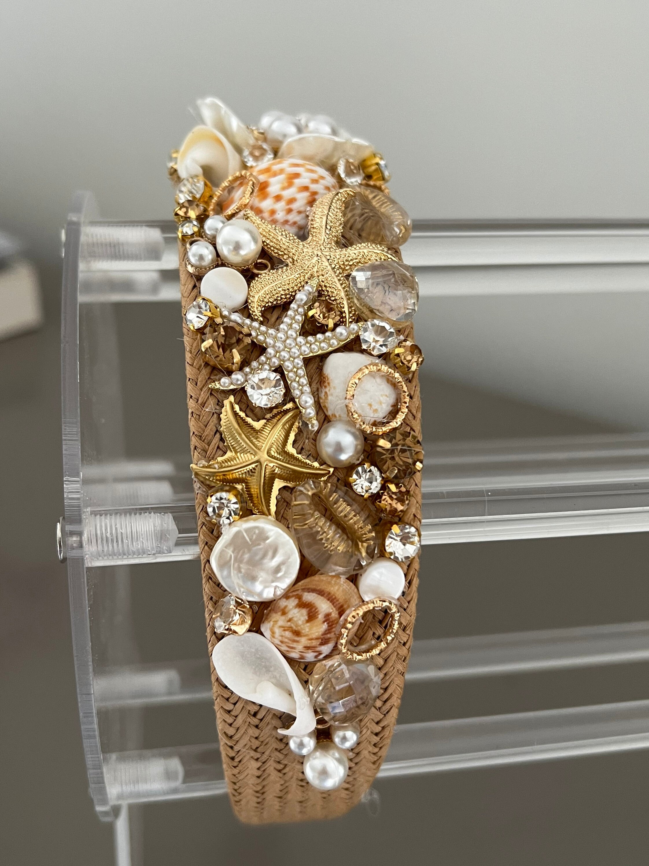 Shell Headband, Beachwear, Embellished Headband, Rhinestone, Crystal, Starfish Headband, Beach