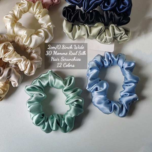30 Momme Silk Scrunchies Set | 2CM Wide Scrunchies | 6A Grade Mulberry Silk Hair Ties | Ponytail Holders | Bridesmaid Gift | Multi Colors