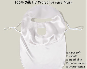 19 Momme Mulberry Silk Face Mask Full Protection Neck Gaiter UV Protective Cooling Face Mask Sports/Sleeping/Hiking Mask Silk Face Covering