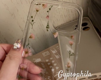 Coque de téléphone gypsophile rose, coque fleurs réelles pressées, coque iPhone 6s 7 8 plus X XS XR 11 12 13 pro Max SE