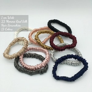 22 Momme 1cm Silk Scrunchies Set | Silk Hair Loops | 100% Mulberry Silk Hair Ties | Silk Ponytail Holders | Silk Bracelets | Gift for Women