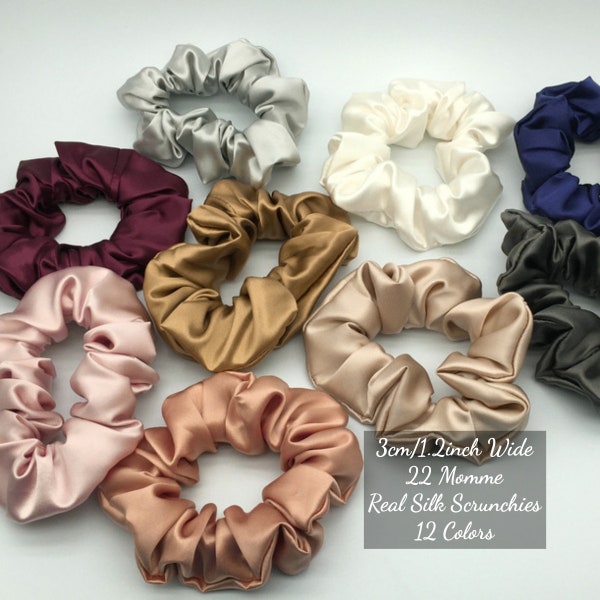 22 Momme Silk Scrunchies Set | 3CM Wide Scrunchie | Pure Mulberry Silk Hair Loops | Ponytail Holders | Silk Hair Accessories | Gifts for Her