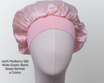 Wide Elastic Band Silk Bonnet Soft Stretchy Knitted Elastic Band Mulberry Silk Sleep Bonnet Cap Hair Turban