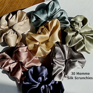 30 Momme Silk Scrunchies Set | 3.5CM Wide Scrunchies | 100% Mulberry Silk Hair Ties | Ponytail Holders | Hair Care | Best Gift for Her