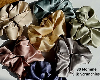 30 Momme Silk Scrunchies Set | 3.5CM Wide Scrunchies | 100% Mulberry Silk Hair Ties | Ponytail Holders | Hair Care | Best Gift for Her