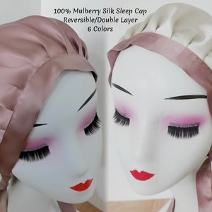 Double Layer 100% Silk Sleep Cap Luxury Mulberry Silk Reversible Bonnet Caps Women Hair Night Cap Hair Turban Hair Care Gifts For Her