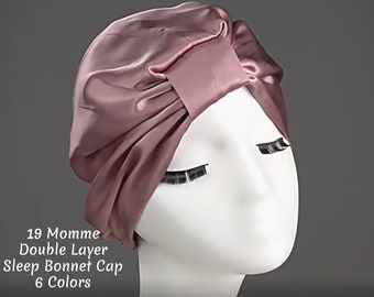 Double Layer Mulberry Silk Cap | Silk Sleep Bonnets 19 Momme | Hair care Night Hat | Hair Beauty | Women Silk Hair Turban Gifts for her