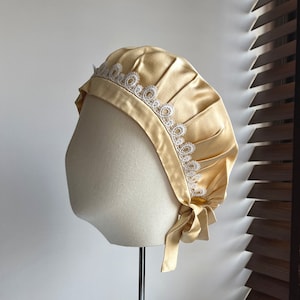 30 Momme Silk Sleep Bonnet Cap mit Spitze, hochwertige reine Seidenkappe, verstellbare Schlafmütze, Luxus Seidenfrauen-Haarpflege, Geschenk für sie