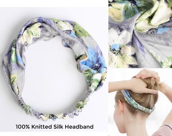 Gestricktes Seidenstirnband, 100% Seide bedrucktes Haarband, Frauen Seidenstirnbänder, Seidenkopfwickel, Spa / Yoga / Fitnessstudio / Gesichtsstirnband, Geschenke für sie