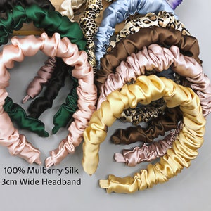 Silk Wide Headband, 3cm Wide Ruffled Headband, 100% 6A Grade Mulberry Silk Hair Band, Silk Headbands for Women, Gift for Her