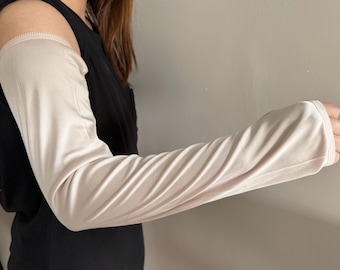 Pure Silk Arm Sleeves with Thumb Hole Long Silk Fingerless Gloves 100% Silk Arm Sleeves For Women UV Protective Cooling Sleeve