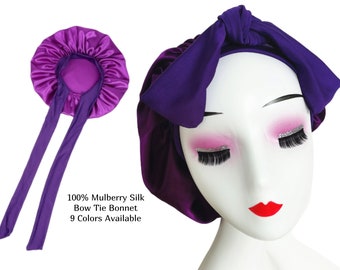 Bonnet 100% soie pour dormir Bonnet de nuit en soie de mûrier avec large bande élastique à nouer pour cheveux naturels cheveux bouclés Bonnet de nuit pour femmes