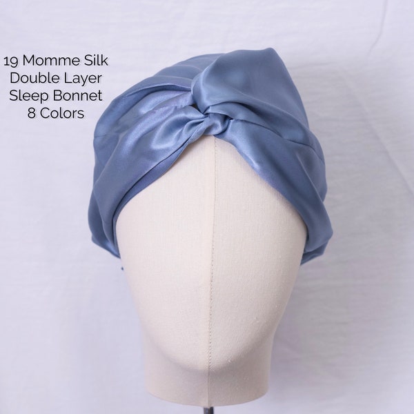 Gorras de seda de doble capa, 19MM 100% Mulberry Silk Twisted Bonnets, Hair Care Beauty, Women Silk Turban, Silk Sleep Night Cap, Regalos para ella