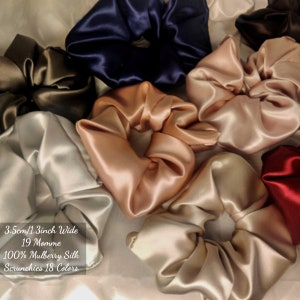 19 Momme Silk Scrunchies| 3.5CM Wide Pure Mulberry Silk Hair Ties | Silk Scrunchies Pack Bridesmaid Gifts | Handmade Scrunchy | Gift Ideas