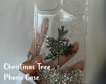 ホリデー フォン ケース、クリスマス ツリーとグリッター iPhone ケース、楽しいクリスマス アート、iPhone 16、15、14 Pro Max、Plus、素敵なクリスマス ギフト