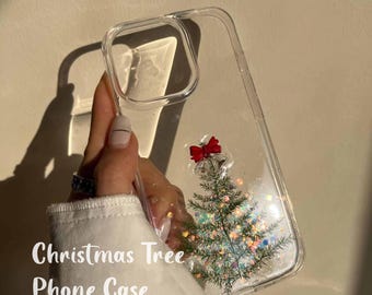 クリスマスホリデー スマホケース、クリスマスツリーとリボンケース、楽しいクリスマスアート、iPhone 16、15、14 Pro Max、Plus、素敵なクリスマスギフト
